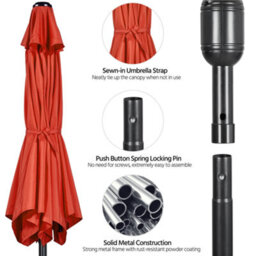 Yaheetech 2.7M Orange Patio Parasol Umbrella W/ Push Button Tilt And Crank - thumbnail 6