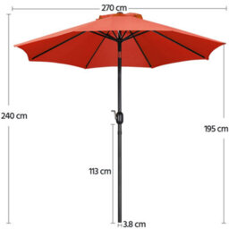 Yaheetech 2.7M Orange Patio Parasol Umbrella W/ Push Button Tilt And Crank - thumbnail 3
