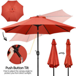 Yaheetech 2.7M Orange Patio Parasol Umbrella W/ Push Button Tilt And Crank - thumbnail 5