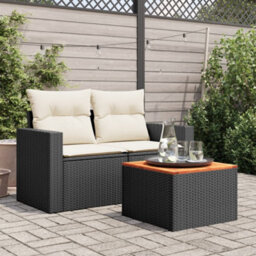 Walplus Garden Table Black 55X55X37 Cm Poly Rattan And Acacia Wood - thumbnail 3