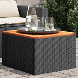 Walplus Garden Table Black 55X55X37 Cm Poly Rattan And Acacia Wood - thumbnail 1