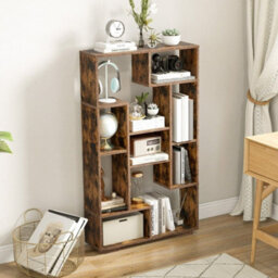 120Cm Tall Bookshelf Contemporary Geometric Bookcase Book Storage Organizer - thumbnail 1