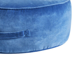 Wyld And Coco Blue Velvet Round Pouffe Ottoman With Handle - W60 X D60 X H25Cm - thumbnail 5