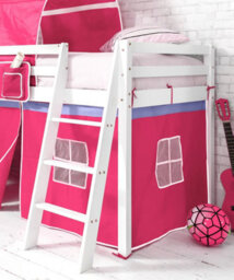 Nöa & Nani Moro Cabin Kids Solid Wood Midsleeper Bed With Cotton Pink Tent, Tower & Tunnel In Classic White - thumbnail 2
