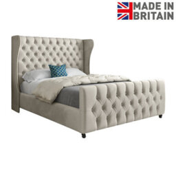 Donati Straight Curved Top Upholstered Soft Velvet Bed Frame - Cream - thumbnail 6