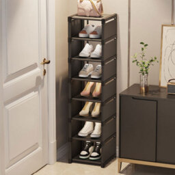 Thehotsale 8-Tier Plastic Shoe Storage Freestanding Adjustable Shoe Storage Rack Black - thumbnail 1