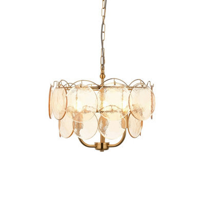 Luminosa Lighting Luminosa Thistle Pendant Ceiling Light Brushed Aged Brass Plate & Handmade Champagne Glass 3 X 7W Led E14 - image 1