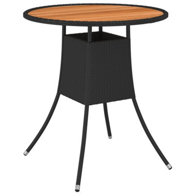 Walplus Garden Dining Table Black 70 Cm Poly Rattan And Solid Acacia Wood - image 1