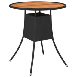 Walplus Garden Dining Table Black 70 Cm Poly Rattan And Solid Acacia Wood