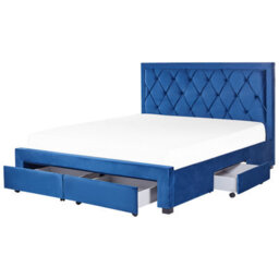Beliani Bed With Storage Drawers Velvet Lievin 180 X 200 Cm (Eu Super King) Navy Blue - thumbnail 1
