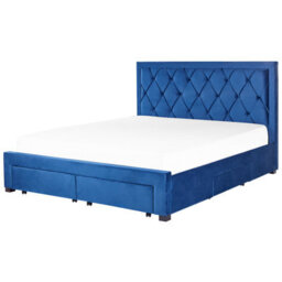 Beliani Bed With Storage Drawers Velvet Lievin 180 X 200 Cm (Eu Super King) Navy Blue - thumbnail 6