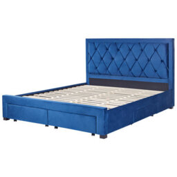 Beliani Bed With Storage Drawers Velvet Lievin 180 X 200 Cm (Eu Super King) Navy Blue - thumbnail 5