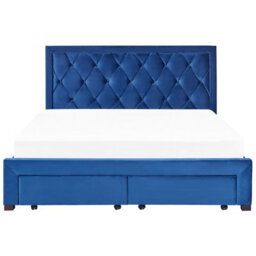 Beliani Bed With Storage Drawers Velvet Lievin 180 X 200 Cm (Eu Super King) Navy Blue - thumbnail 7