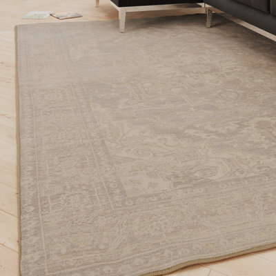 Loomed Oriental Design Cotton Chenille Rug Grey Beige Machine Washable 200Cm X 290Cm - image 1
