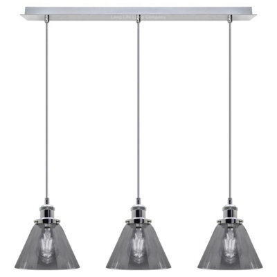 Long Life Lamps Company Vintage Industrial 3 Light Ceiling Pendant Lamp Mini Glass Sconce Smoked Grey Shades K403 - image 1
