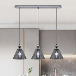 Long Life Lamps Company Vintage Industrial 3 Light Ceiling Pendant Lamp Mini Glass Sconce Smoked Grey Shades K403 - thumbnail 7