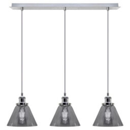 Long Life Lamps Company Vintage Industrial 3 Light Ceiling Pendant Lamp Mini Glass Sconce Smoked Grey Shades K403 - thumbnail 1