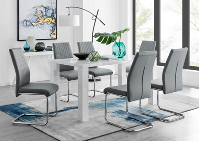 Furniturebox Uk Pivero White High Gloss Dining Table And 6 Elephant Grey Lorenzo Dining Chairs - image 1