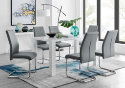 Furniturebox Uk Pivero White High Gloss Dining Table And 6 Elephant Grey Lorenzo Dining Chairs - thumbnail 1
