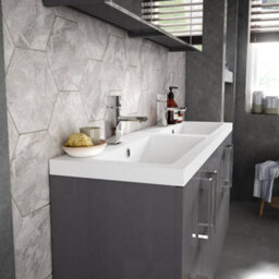 Hudson Reed Fusion Wall Hung 4 Door Vanity Unit & Twin Polymarble Basin, Sink Vanity Unit, Charcoal Black, 1200mm - thumbnail 3