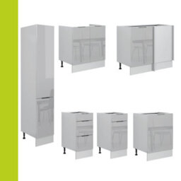 Impact Furniture Corner Kitchen Cabinet Set 11 Units Slim Tall 400mm Larder Light Grey Gloss Fitted Kitchen Star - thumbnail 6