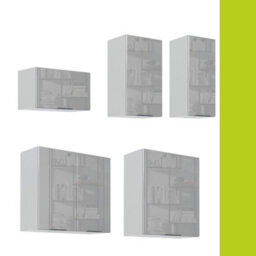 Impact Furniture Corner Kitchen Cabinet Set 11 Units Slim Tall 400mm Larder Light Grey Gloss Fitted Kitchen Star - thumbnail 7