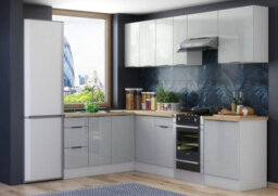 Impact Furniture Corner Kitchen Cabinet Set 11 Units Slim Tall 400mm Larder Light Grey Gloss Fitted Kitchen Star - thumbnail 3