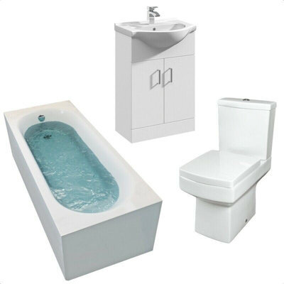 Affine Bathroom Suite 1700mm Straight Bath Close Coupled Toilet Basin Sink Vanity Unit - image 1