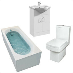 Affine Bathroom Suite 1700mm Straight Bath Close Coupled Toilet Basin Sink Vanity Unit - thumbnail 1