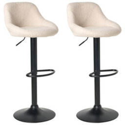 Wyld And Coco Luxehome Boucle Bar Stools Set Of 2 Light Beige, Black Legs, Adjustable Height & Swivel - thumbnail 4