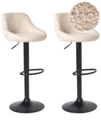 Wyld And Coco Luxehome Boucle Bar Stools Set Of 2 Light Beige, Black Legs, Adjustable Height & Swivel - thumbnail 3