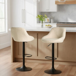 Wyld And Coco Luxehome Boucle Bar Stools Set Of 2 Light Beige, Black Legs, Adjustable Height & Swivel - thumbnail 2