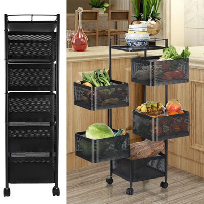 Black Vegetable Shelf Rack Tier Mobile Kitchen Utility Rotating Storage 6 Cart Trolley - image 1