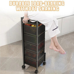 Black Vegetable Shelf Rack Tier Mobile Kitchen Utility Rotating Storage 6 Cart Trolley - thumbnail 5