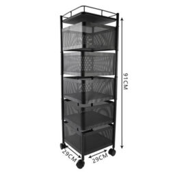 Black Vegetable Shelf Rack Tier Mobile Kitchen Utility Rotating Storage 6 Cart Trolley - thumbnail 2