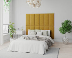 Aspire Easymount Wall Mounted Upholstered Panels, Modular Diy Headboard In Plush Velvet Fabric, Ochre (Pack Of 4)