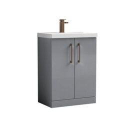 Balterley Bramshall Modern Bathroom 2 Soft Close Door & Mid-Edge Vanity Unit Basin, Satin Grey, 600mm - thumbnail 1