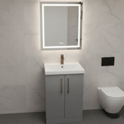 Balterley Bramshall Modern Bathroom 2 Soft Close Door & Mid-Edge Vanity Unit Basin, Satin Grey, 600mm - thumbnail 2