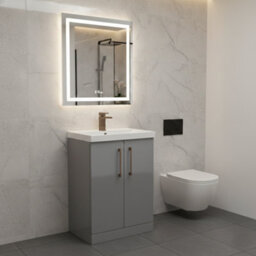 Balterley Bramshall Modern Bathroom 2 Soft Close Door & Mid-Edge Vanity Unit Basin, Satin Grey, 600mm - thumbnail 3