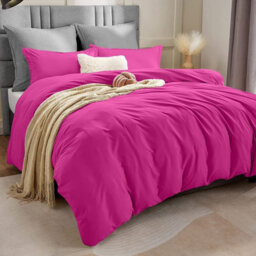 Ameha Plain 3-Piece Duvet Pink Quilt Cover Breathable Microfiber Reversible King Set With Pillowcase 230 X 220 Cm - thumbnail 3