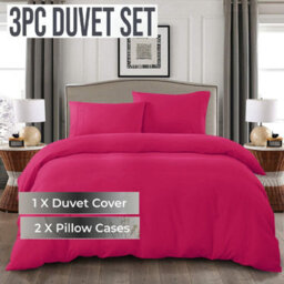 Ameha Plain 3-Piece Duvet Pink Quilt Cover Breathable Microfiber Reversible King Set With Pillowcase 230 X 220 Cm - thumbnail 1