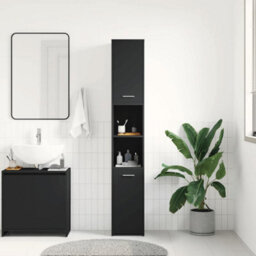 Berkfield Sturdy Bathroom Cabinet Black 30X30X183.5 Cm Engineered Wood - thumbnail 3