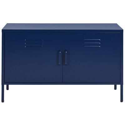 Wyld And Coco Navy Two-Door Steel Sideboard For Home Office, W100 X D40 X H65Cm - image 1