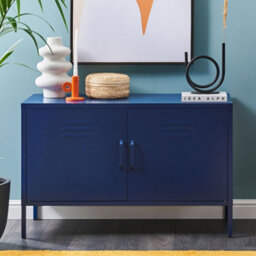 Wyld And Coco Navy Two-Door Steel Sideboard For Home Office, W100 X D40 X H65Cm - thumbnail 2