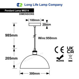Long Life Lamps Company Modern Dome Frosted Opaque Glass Ceiling Pendant Light M0214 - thumbnail 2