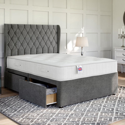 Divan Base Direct Wool Steel Platform Top Divan Bed Base Only 5Ft King Size With 4 Drawers - image 1