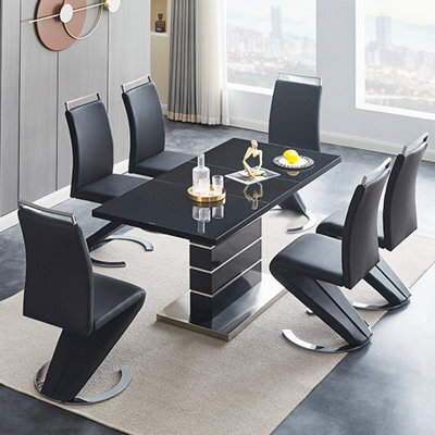 Furniture in Fashion Parini Extending Black High Gloss Dining Table 6 Black Chairs - image 1