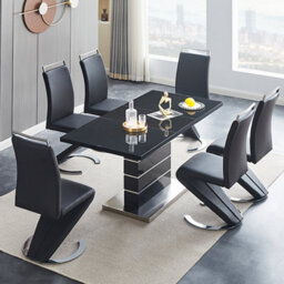 Furniture in Fashion Parini Extending Black High Gloss Dining Table 6 Black Chairs - thumbnail 1