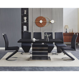 Furniture in Fashion Parini Extending Black High Gloss Dining Table 6 Black Chairs - thumbnail 2