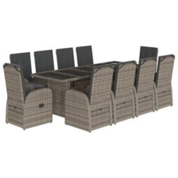 Berkfield 11 Piece Garden Dining Set With Cushions Grey Poly Rattan - thumbnail 2